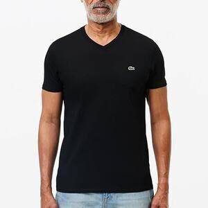Lacoste 100% Cotton Short Sleeve V-Neck Jersey T-Shirt Top Black Men's Size XL/6